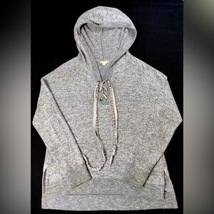 Hem & Thread For Anthropologie Heathered Gray Hooded V Neck Sweater Size Small